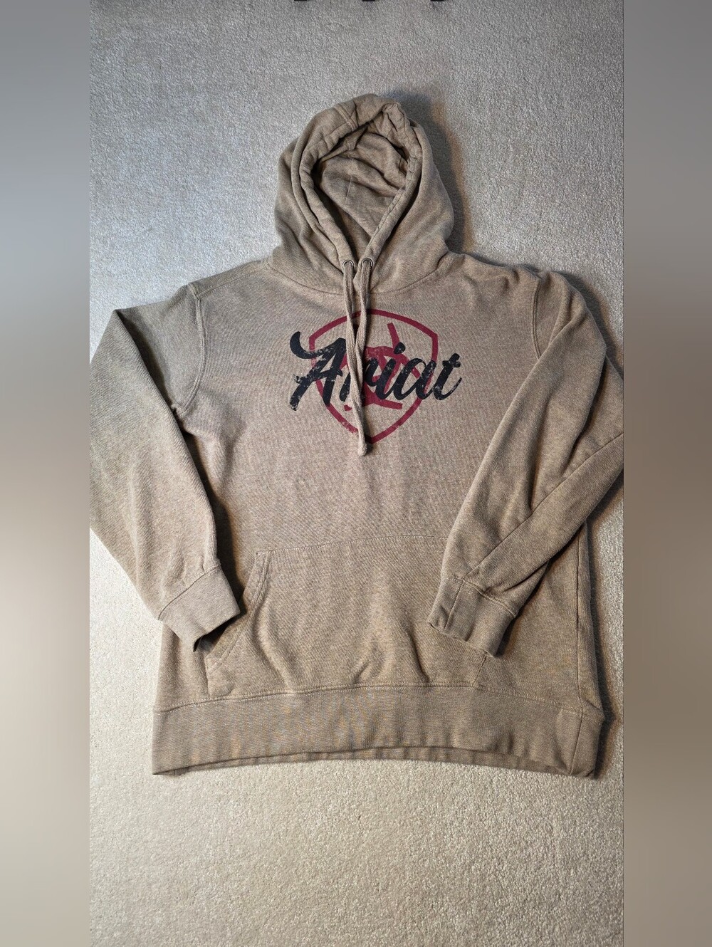 Ariat Logo‎ Hoodie Tan Long Sleeve Western Cowgirl Cozy Pullover Womens M